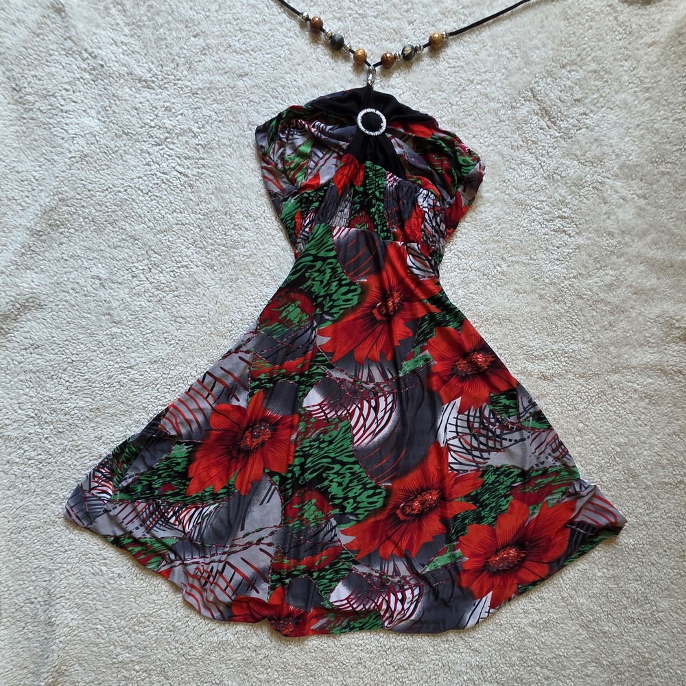 Summer Asymmetrical Vibraint Colored Flowing Dress Large